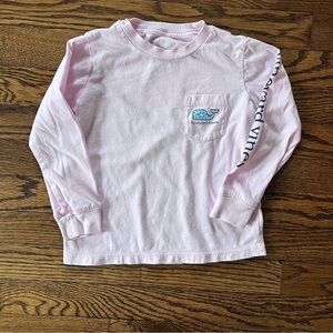 Vineyard Vines Whale Long Sleeve Pocket Tee in Pink with Blue Coral Design, 4T